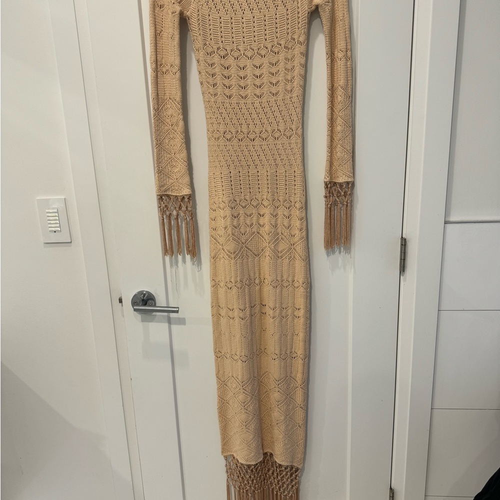 House of Harlow 1960 Beige Crochet Maxi Dress